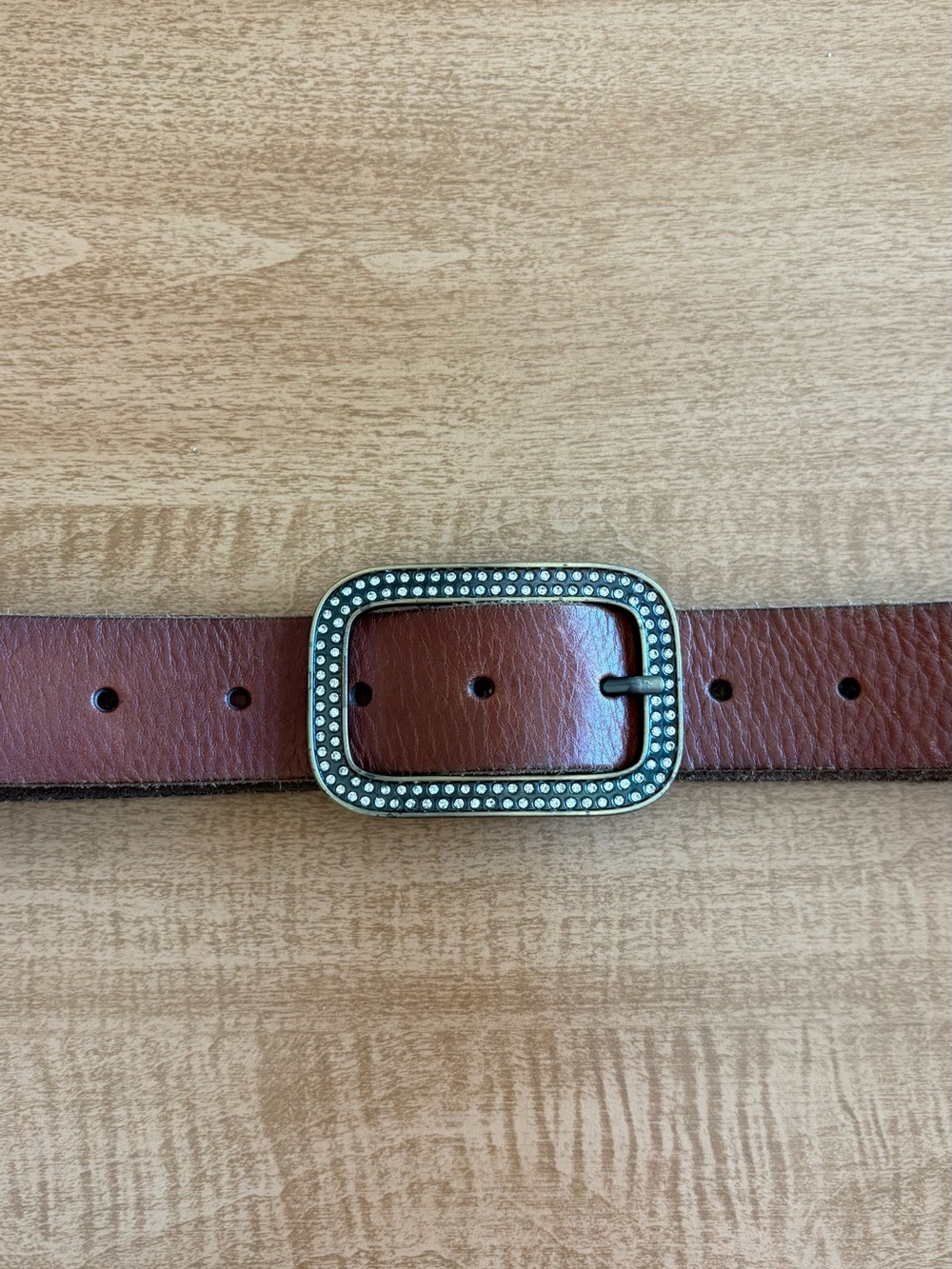 American Eagle Outfitters Brown Leather Belt with Studded Rectangular Buckle